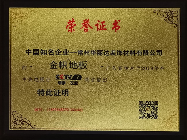 央視展播榮譽(yù)證書(shū)